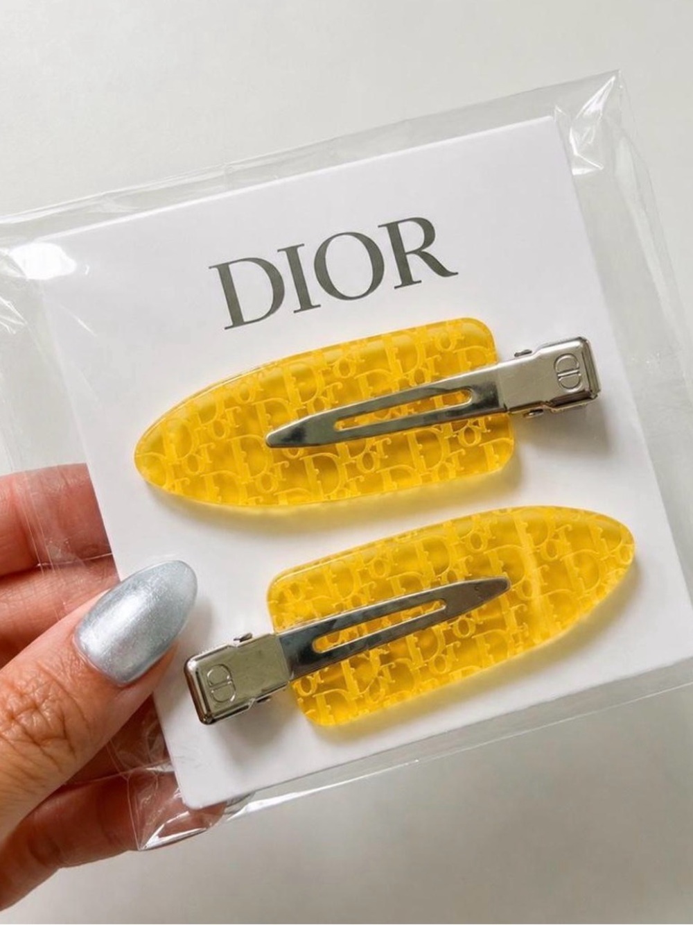 Dior Translucent Yellow Logo Resin Hair Clips - Set of 2